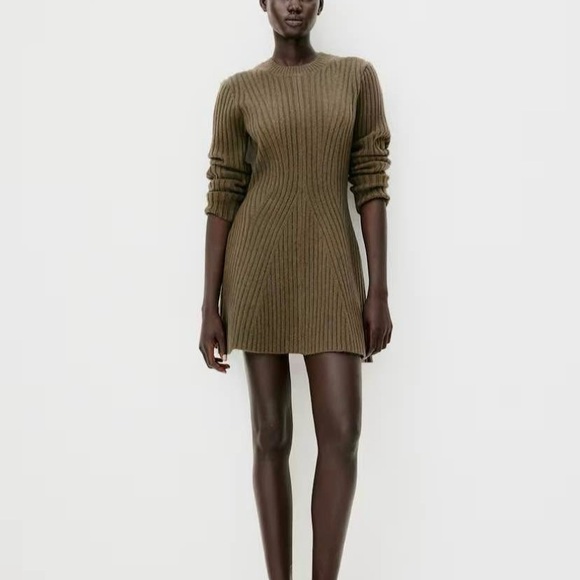 Olive Ribbed Knit Dress - Picture 2 of 5